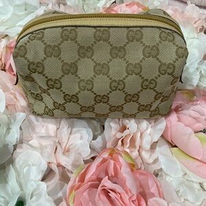Gucci GG Brown and Beige Monogram Canvas Cosmetic Bag